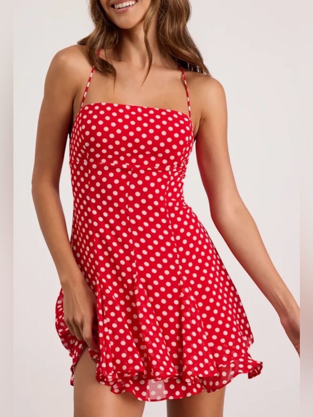 Lulu's Perfected Sweetness Red Polka Dot Pleated Tiered Mini Dress